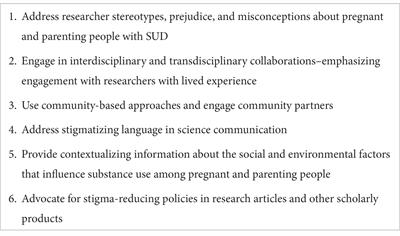 Addressing stigma within the dissemination of research products to improve quality of care for pregnant and parenting people affected by substance use disorder